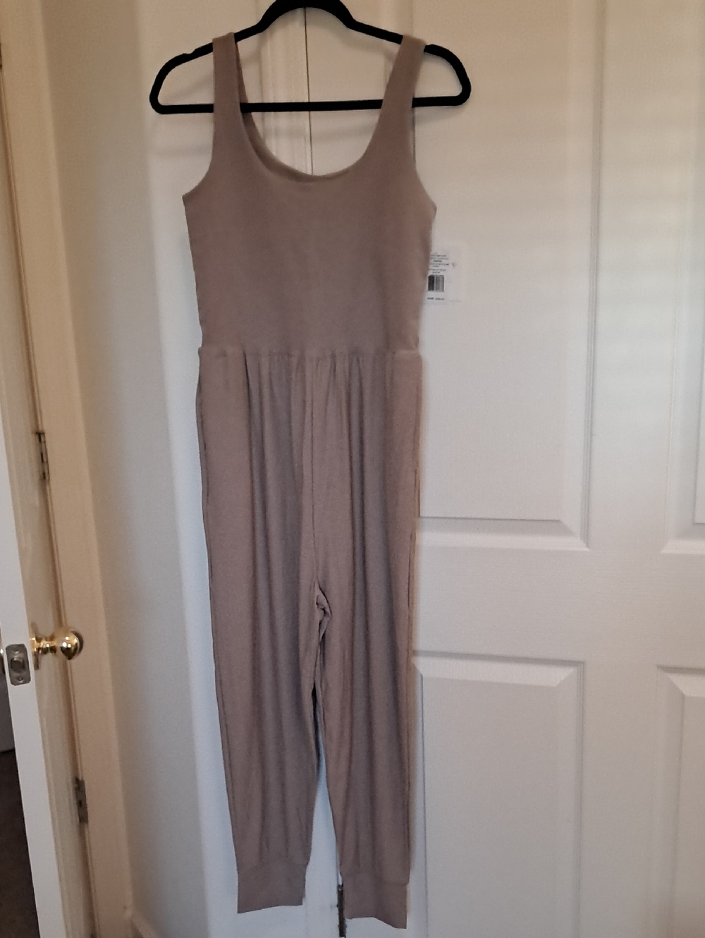 Beyond the Bump Sleeveless Scoop Jumpsuit in Taupe